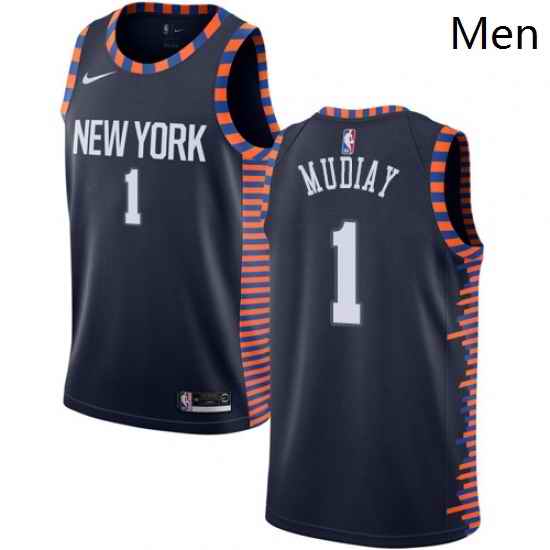 Mens Nike New York Knicks 1 Emmanuel Mudiay Swingman Navy Blue NBA Jersey 2018 19 City Edition
